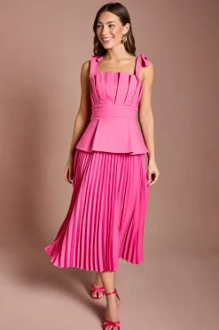Coast Robe Midi À Plis Sur Le Corsage Avec Nœuds Aux Épaules Et Basque<Femme Toutes Les Robes|Robes Mi-Longues