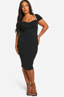 Robe Midi Plus à Manches Bouffantes