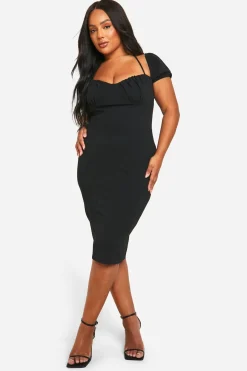 Robe Midi Plus à Manches Bouffantes