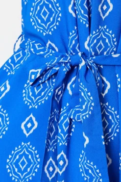 Robe Midi À Poches À Volants Étagés À Carreaux Bleus Petite