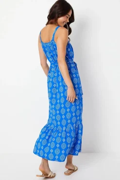 Robe Midi À Poches À Volants Étagés À Carreaux Bleus Petite