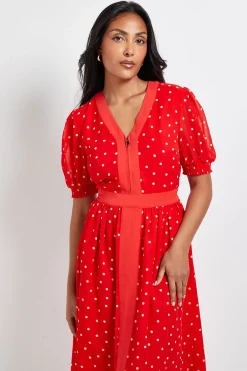Wallis Robe Midi à Pois avec Fermeture Éclair et Manches Bouffantes - Petite Taille<Femme Toutes Les Robes|Robes Mi-Longues
