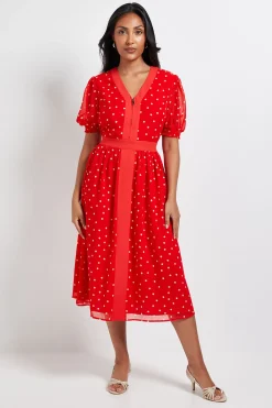 Wallis Robe Midi à Pois avec Fermeture Éclair et Manches Bouffantes - Petite Taille<Femme Toutes Les Robes|Robes Mi-Longues