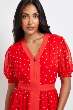 Wallis Robe Midi à Pois avec Fermeture Éclair et Manches Bouffantes - Petite Taille<Femme Toutes Les Robes|Robes Mi-Longues
