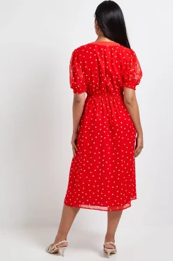 Wallis Robe Midi à Pois avec Fermeture Éclair et Manches Bouffantes - Petite Taille<Femme Toutes Les Robes|Robes Mi-Longues