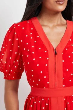 Wallis Robe Midi à Pois avec Fermeture Éclair et Manches Bouffantes - Petite Taille<Femme Toutes Les Robes|Robes Mi-Longues