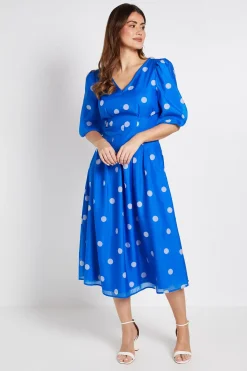 Wallis Robe Midi À Pois Avec Manches Bouffantes Et Bordure En Dentelle<Femme Robes Mi-Longues|Satin Et Dentelle
