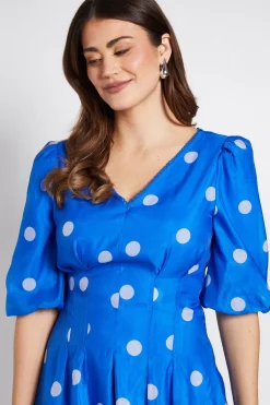 Wallis Robe Midi À Pois Avec Manches Bouffantes Et Bordure En Dentelle<Femme Robes Mi-Longues|Satin Et Dentelle