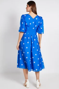 Wallis Robe Midi À Pois Avec Manches Bouffantes Et Bordure En Dentelle<Femme Robes Mi-Longues|Satin Et Dentelle