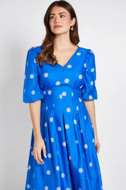 Wallis Robe Midi À Pois Avec Manches Bouffantes Et Bordure En Dentelle<Femme Robes Mi-Longues|Satin Et Dentelle