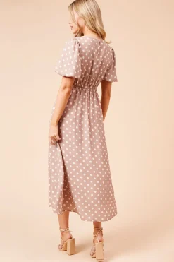 Robe Midi À Pois Avec Manches Bouffantes Et Corps Couturé