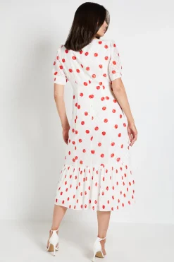 Robe Midi À Pois Avec Ourlet Plissé