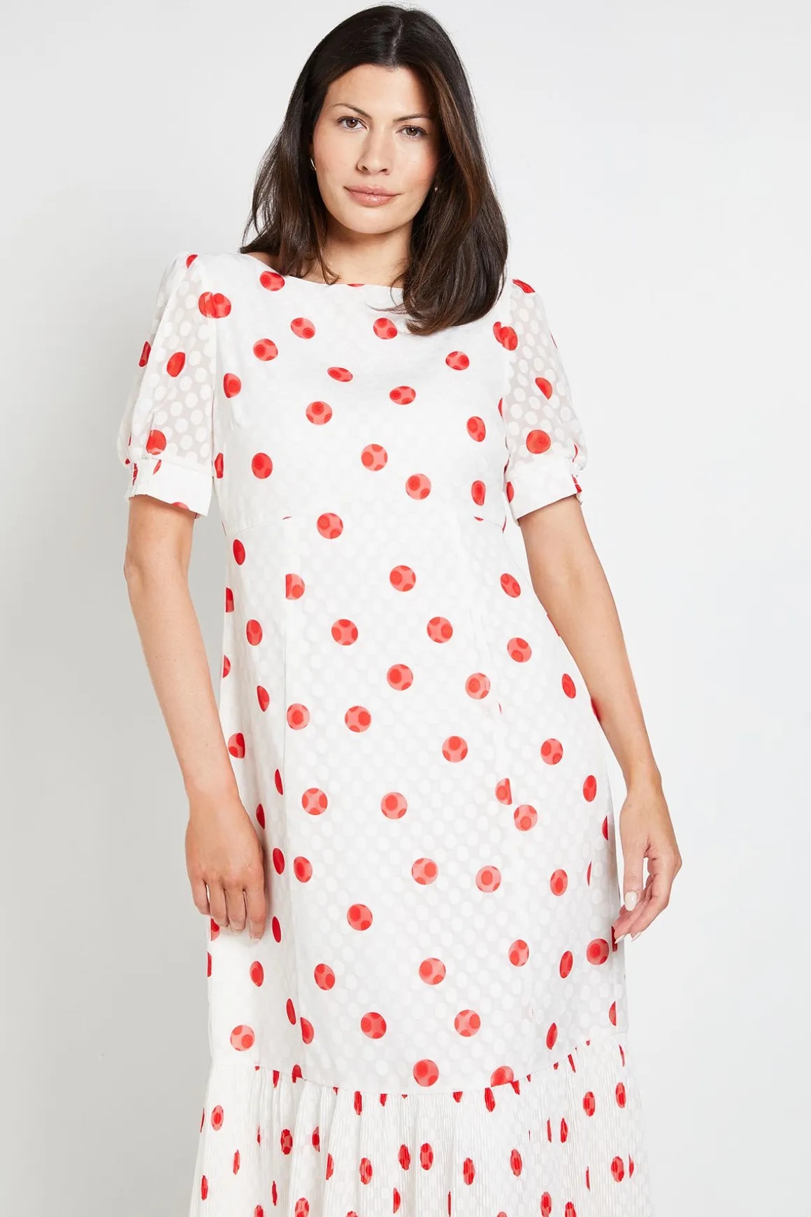 Robe Midi À Pois Avec Ourlet Plissé