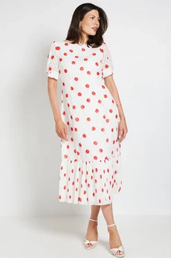 Robe Midi À Pois Avec Ourlet Plissé