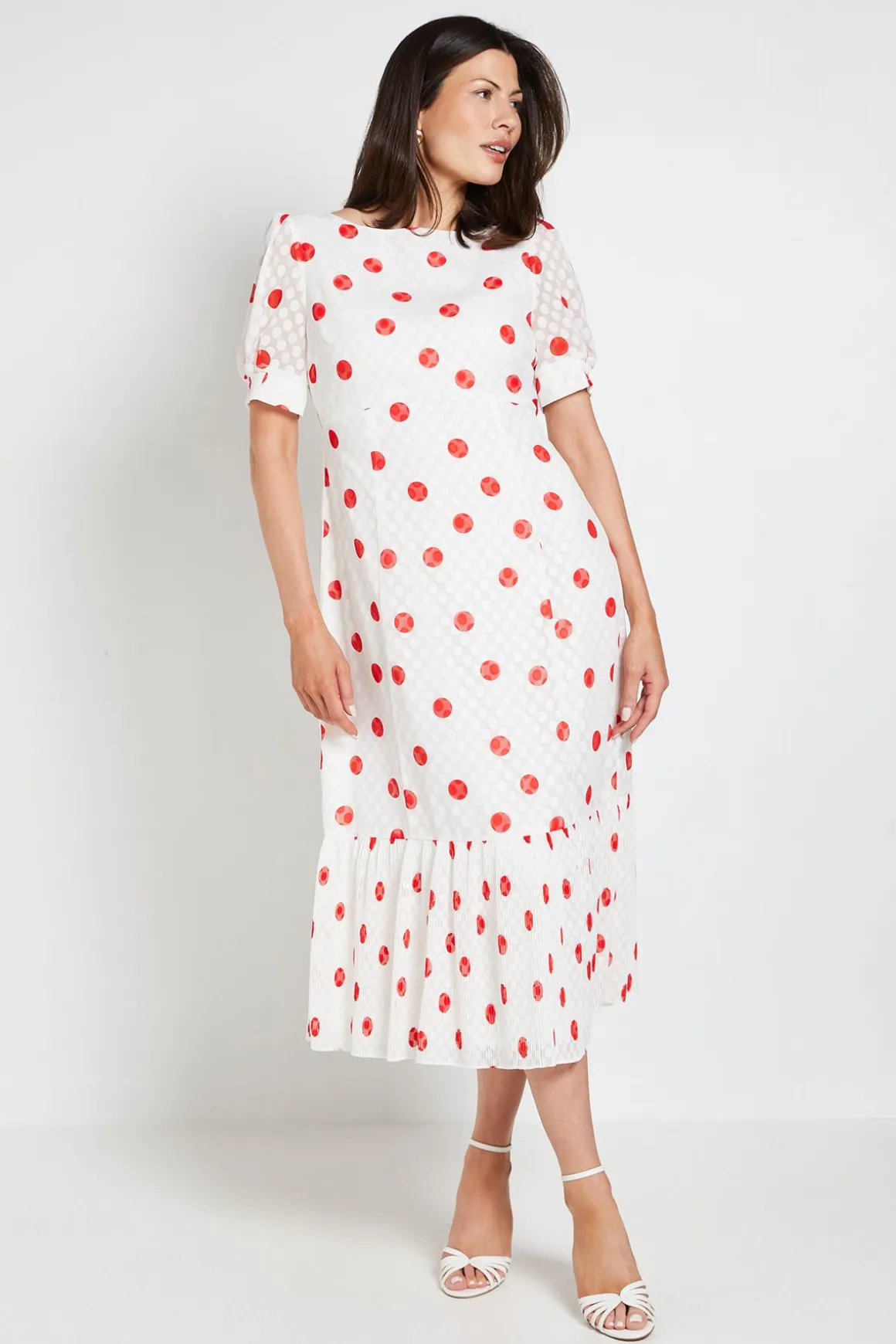Robe Midi À Pois Avec Ourlet Plissé