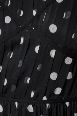 Robe Midi à Pois avec Passepoil Contrastant