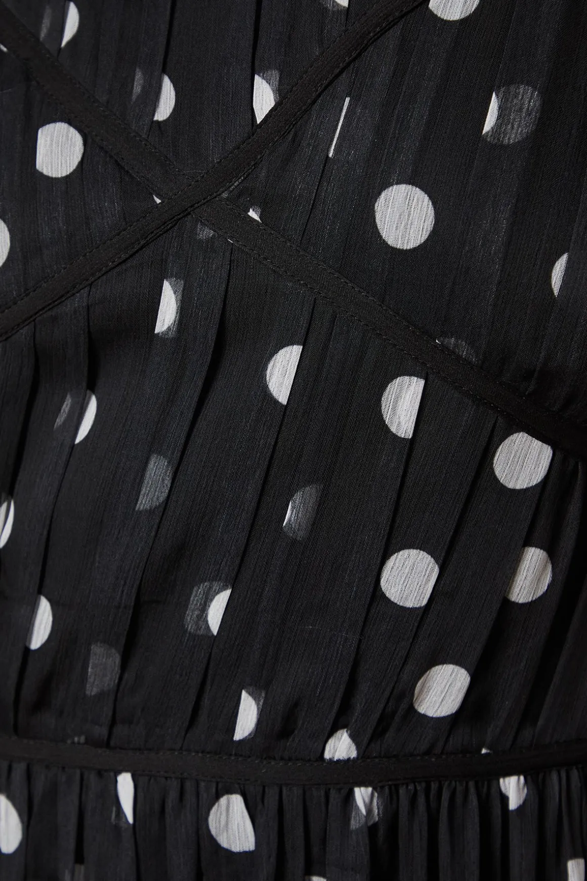 Robe Midi à Pois avec Passepoil Contrastant