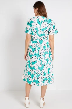 Robe Midi À Pois Fleuris Avec Nœud Devant