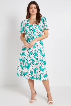 Robe Midi À Pois Fleuris Avec Nœud Devant
