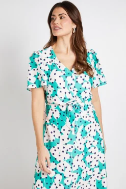Robe Midi À Pois Fleuris Avec Nœud Devant