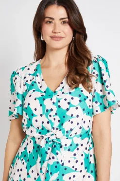 Robe Midi À Pois Fleuris Avec Nœud Devant