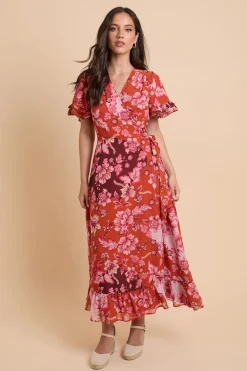 Dorothy Perkins Robe Midi Portefeuille Dp Luxe À Double Manches Volantées<Femme Robes|Robes Mi-Longues