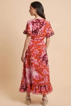 Dorothy Perkins Robe Midi Portefeuille Dp Luxe À Double Manches Volantées<Femme Robes|Robes Mi-Longues