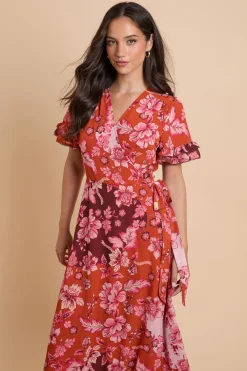 Dorothy Perkins Robe Midi Portefeuille Dp Luxe À Double Manches Volantées<Femme Robes|Robes Mi-Longues