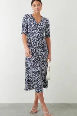 Dorothy Perkins Robe Midi Portefeuille En Jersey À Pois Bleu Marine<Femme Toutes Les Robes|Robes Mi-Longues