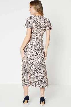 Dorothy Perkins Robe Midi Portefeuille en Jersey à Manches Volantées et Imprimé Abstrait<Femme Toutes Les Robes|Robes Mi-Longues