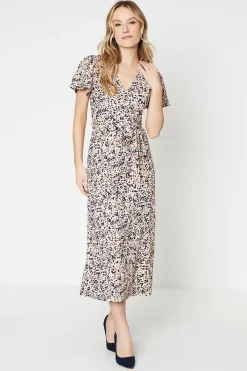 Dorothy Perkins Robe Midi Portefeuille en Jersey à Manches Volantées et Imprimé Abstrait<Femme Toutes Les Robes|Robes Mi-Longues