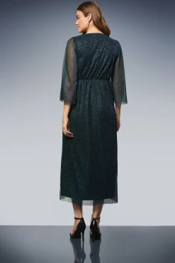 Robe Midi Portefeuille en Maille Plissée