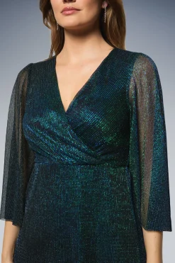 Robe Midi Portefeuille en Maille Plissée