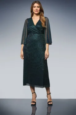 Robe Midi Portefeuille en Maille Plissée