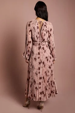 Robe Midi Portefeuille en Mousseline Plissée à Manches Longues