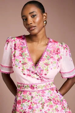 Coast Robe Midi Portefeuille en Organza à Imprimé Floral Placé<Femme Toutes Les Robes|Robes Mi-Longues