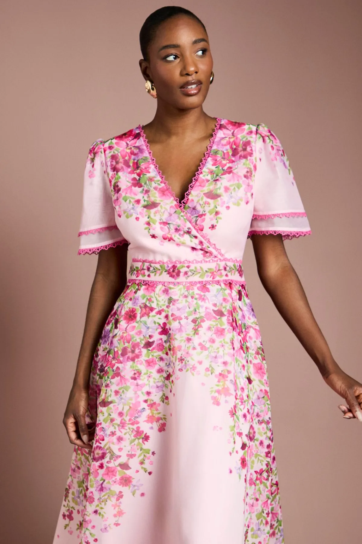 Coast Robe Midi Portefeuille en Organza à Imprimé Floral Placé<Femme Toutes Les Robes|Robes Mi-Longues