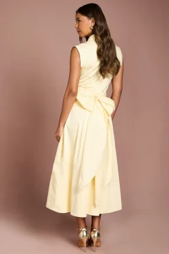 Robe Midi Portefeuille en Popeline à Taille Marquée avec Boutons Dorés