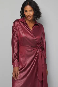 Robe Midi Portefeuille en Satin Texturé