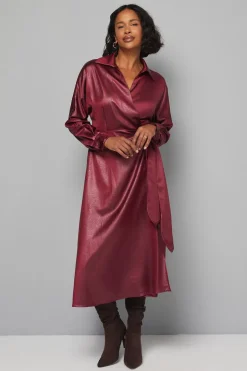 Robe Midi Portefeuille en Satin Texturé