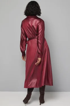 Robe Midi Portefeuille en Satin Texturé