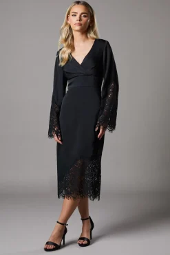 Coast Robe Midi Portefeuille en Satin avec Panneaux de Dentelle Petite<Femme Robes Mi-Longues|Satin Et Dentelle