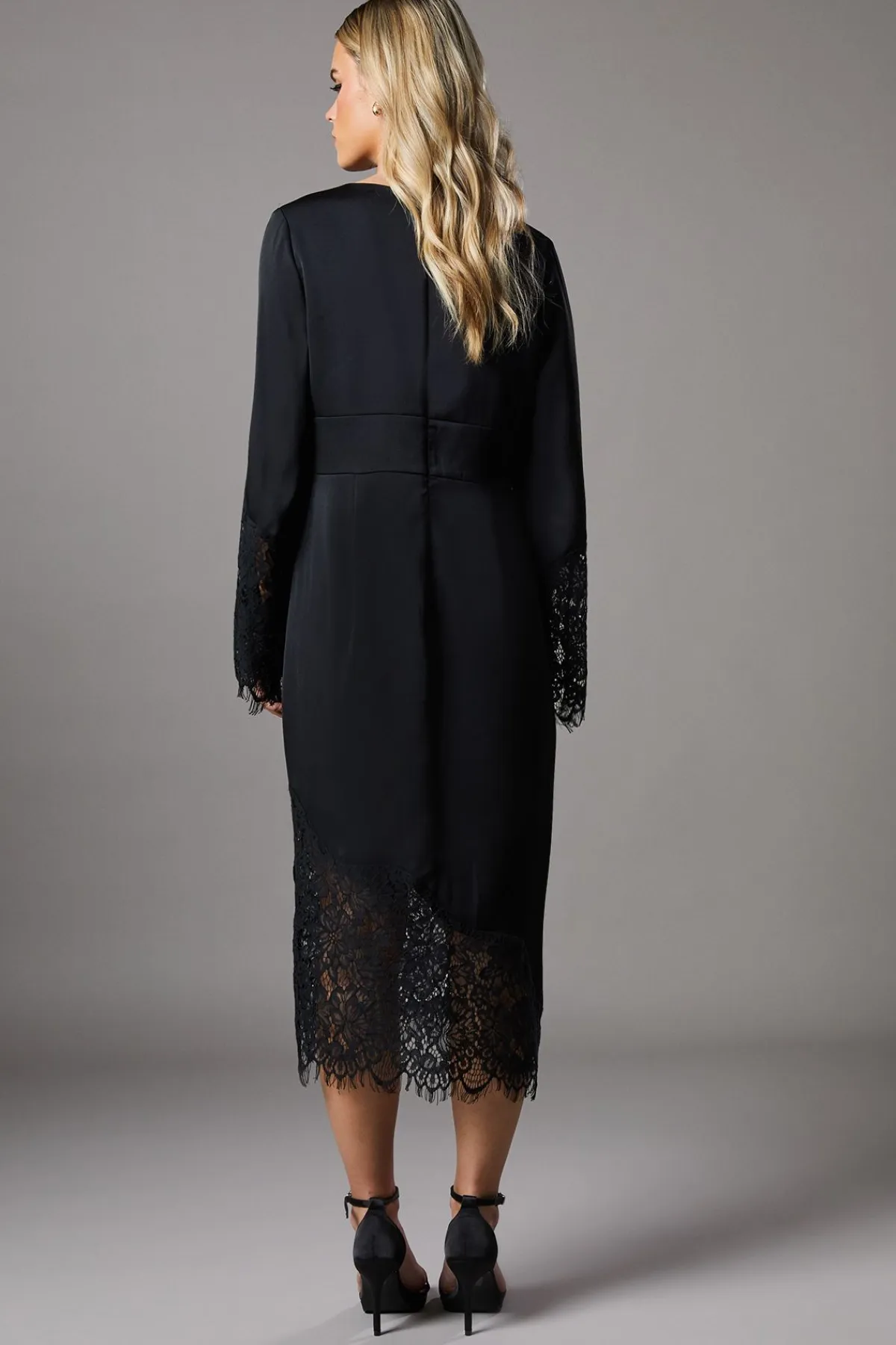 Coast Robe Midi Portefeuille en Satin avec Panneaux de Dentelle Petite<Femme Robes Mi-Longues|Satin Et Dentelle