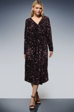 Dorothy Perkins Robe Midi Portefeuille en Velours à Sequins<Femme Robes Mi-Longues|Robes À Manches Longues