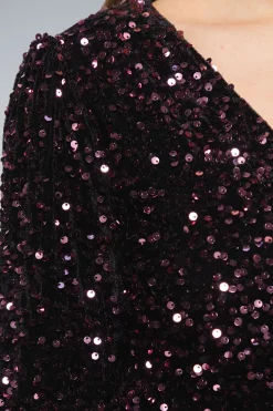 Dorothy Perkins Robe Midi Portefeuille en Velours à Sequins<Femme Robes Mi-Longues|Robes À Manches Longues