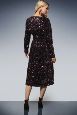 Dorothy Perkins Robe Midi Portefeuille en Velours à Sequins<Femme Robes Mi-Longues|Robes À Manches Longues