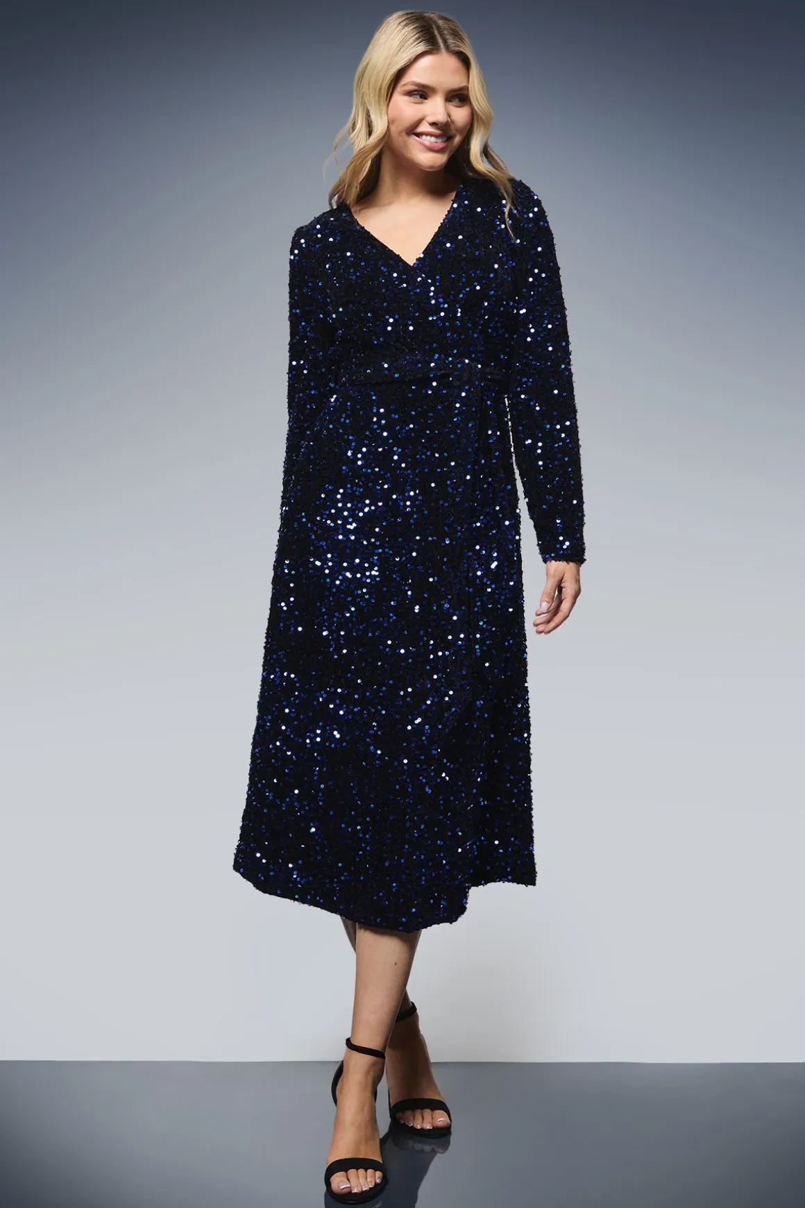 Robe Midi Portefeuille en Velours à Sequins