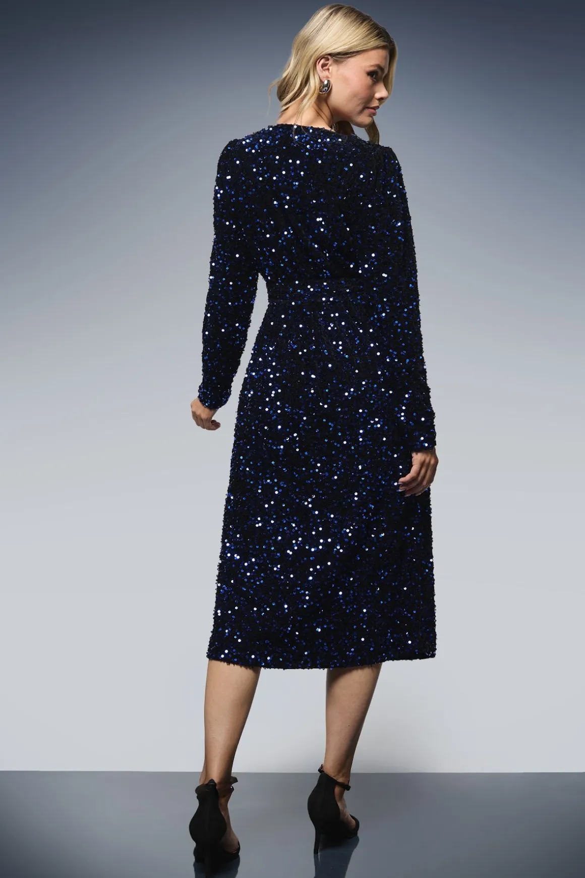 Robe Midi Portefeuille en Velours à Sequins
