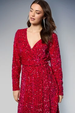Dorothy Perkins Robe Midi Portefeuille en Velours à Paillettes<Femme Robes Mi-Longues|Robes Bal De Promo