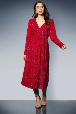 Dorothy Perkins Robe Midi Portefeuille en Velours à Paillettes<Femme Robes Mi-Longues|Robes Bal De Promo